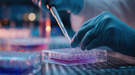 First-Person View of Hands Using Pipette in Laboratory Settingの素材