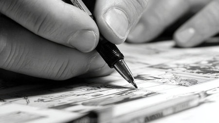 First-Person View of Inking Comic Panels with Precision Penの素材