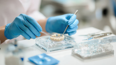 First-person View of Dental Impression Tray Preparation in Clinic Settingの素材