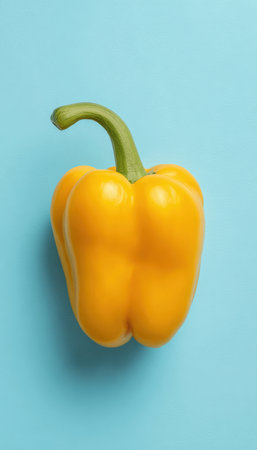 Bright Yellow Bell Pepper on Pastel Blue Backgroundの素材