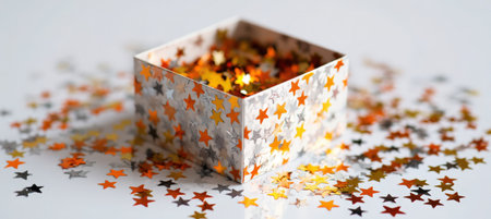 Halloween Gift Box with Star Confetti on White Background for Packaging Designの素材