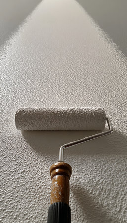 Photorealistic View of Wall Painting with Roller in Neutral Colorの素材