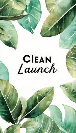 Wellness Banner with Leaf Pattern and "Clean Launch" Headerの素材