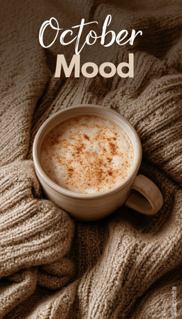Cozy Pumpkin Spice Latte with Sweater Texture for October Moodの素材