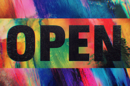 Vibrant Banner with Noise Texture and Radial Blur Featuring Bold "OPEN" Textの素材