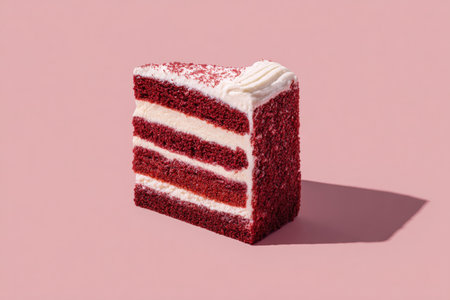 Photorealistic Red Velvet Cake Slice on Light Pink Backgroundの素材