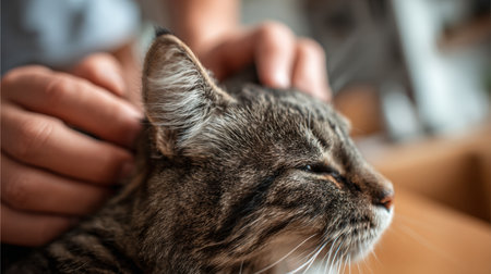 Vet Applying Flea Treatment to Cat in First-Person Perspectiveの素材