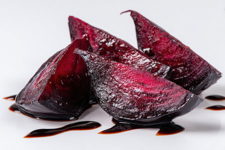 Roasted Beetroot Wedges with Balsamic Glaze on White Backgroundの素材