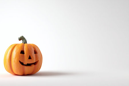 Carved Jack-o-lantern on White Background with Space for Textの素材