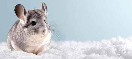 Fluffy Chinchilla on Cotton Snow with Pastel Background for E-commerceの素材