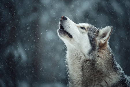 Husky Howling in Snowy Forest Clearing During Winterの素材