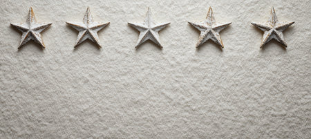 Ultra-Wide Banner with Snow-Dusted Wooden Stars on Ivory Backgroundの素材