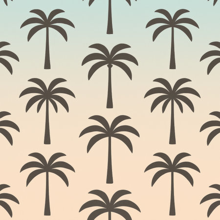 Seamless pattern featuring stylized palm trees on a soft gradient background. Ideal for tropical-themed designs, wallpapers, and textiles. High fidelity and simple composition.の素材