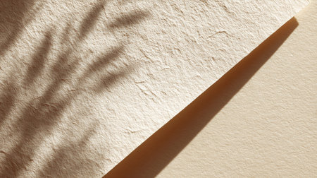 Warm ivory plaster surface with a soft pine shadow falling diagonally. The tactile texture and airy whitespace create an ideal backdrop for seasonal creative projects.の素材