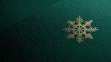 Sophisticated poster design featuring a single gold foil snowflake on a deep emerald velvet background. The snowflake is offset to the corner, creating a spacious central area.の素材