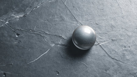 A minimalistic poster featuring a realistic pearly ornament centered on a matte graphite background. The surface displays micro-scratches and is softly lit, highlighting refined simplicity.の素材