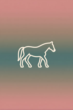 Elegant monoline icon of a walking horse with clean strokes and rounded corners, set against a pastel gradient background. Perfect for minimalist and modern design projects.の素材