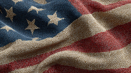 High-resolution digital texture of a woven American flag pattern. Features realistic fabric detail, loop-ready and seamless, ideal for product backgrounds and design projects.の素材