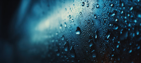 Detailed macro image of condensation droplets on a metal surface of an air conditioning system. The cool color palette and cinematic industrial lighting enhance the texture.の素材