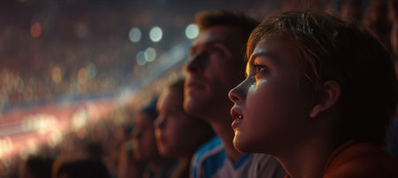 Close-Up of Anxious Family Watching Athlete at Track Eventの素材