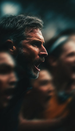 Intense Coach Shouting Instructions During Game with Blurred Playersの素材