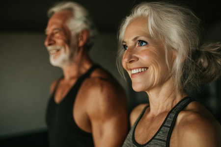 Active Senior Couple Exercising Together with Joy and Confidenceの素材