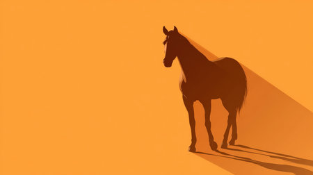 Stylized Horse Silhouette with Long Shadow on Warm Gradient Backgroundの素材