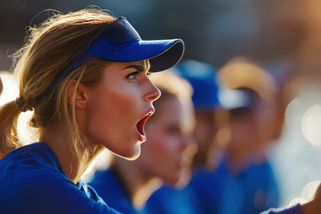 Female Coxswain Encourages Rowing Team in Intense Morning Lightの素材