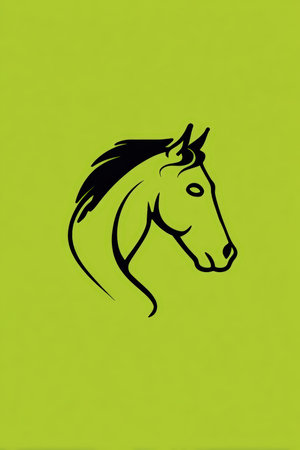 Stylized Horse Head Outline on Lime Green Background for Modern UI Designの素材