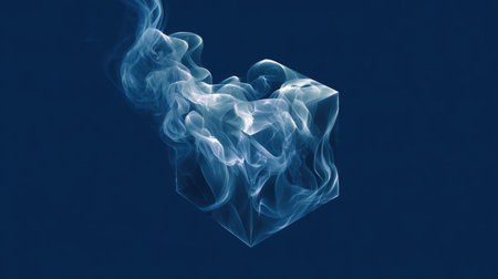 Futuristic Smoke Cube on Navy Blue Backgroundの素材
