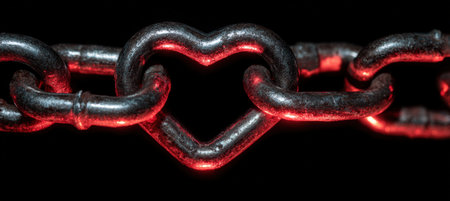 Heart-Shaped Metal Chain with Red Glow Symbolizing Industrial Romanceの素材