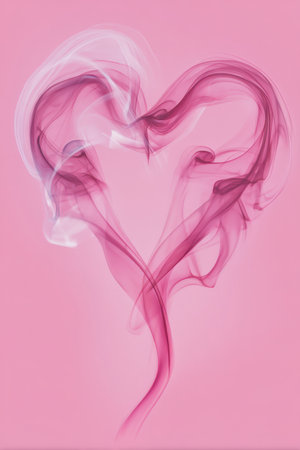 Romantic Heart Symbol Formed by Flowing Smoke on Pink Backgroundの素材