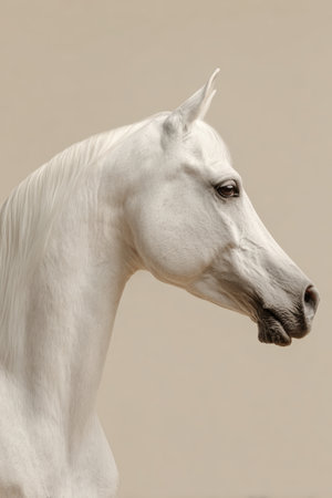 Elegant White Arabian Horse Profile on Beige Backgroundの素材