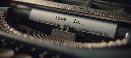 Close-Up of Typewriter Platen with "Love is..." on Paper in Vintage Toneの素材