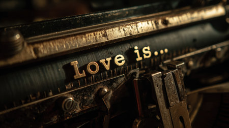 Artistic Typewriter Carriage with "Love is..." Text in Cinematic Lightingの素材