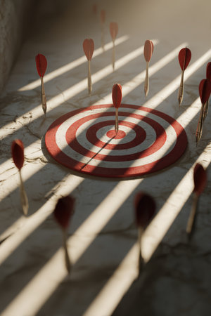 Conceptual Image of Missed Darts on Target Board with Sharp Shadowsの素材