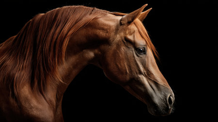 Elegant Chestnut Stallion Side Profile on Matte Black Backgroundの素材