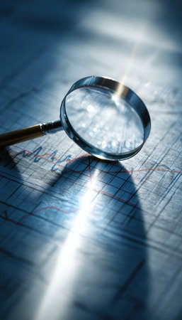 Artistic Glass Magnifier with Light Refraction on Blue Graphの素材