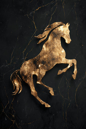 Luxurious Golden Horse Icon on Black Marble Textureの素材