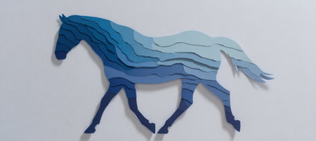 Layered Paper-Cut Horse Silhouette in Blue Tones on Light Backgroundの素材