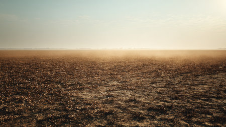 Vast Flat Soybean Field with Heat Haze and Earthy Tonesの素材
