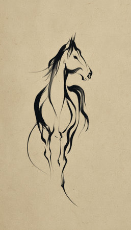 Elegant Minimalist Line Drawing of Horse in Chinese Brush Styleの素材