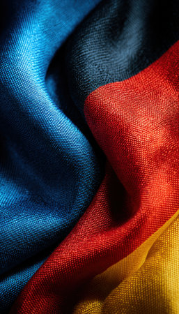 Close-up of China and Germany desk flags against an abstract geometric background. The crisp, clean cloth and bold modern aesthetic highlight art-direction photography.の素材