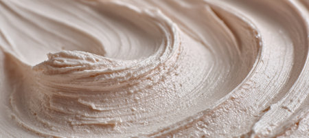 Macro photography capturing the intricate details of a creamy mask texture on skin. The image exudes a pure and luxurious atmosphere, highlighting skincare elegance.の素材