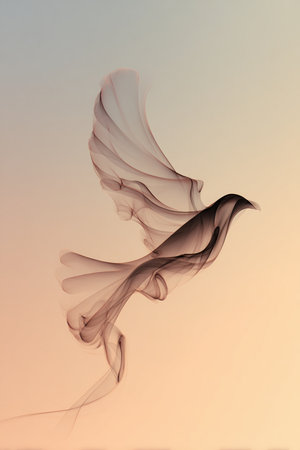 A bird shape formed by flowing smoke, captured against a sunrise gradient. The wisps create a graceful, uplifting structure with translucent edges, evoking freedom and serenity.の素材