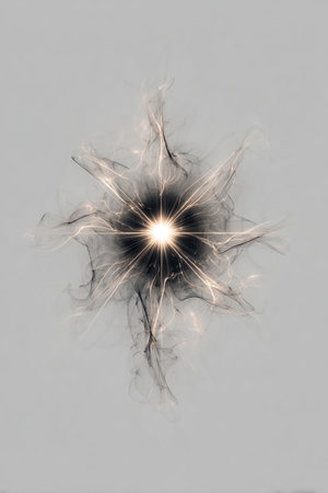 Abstract image featuring a starburst shape formed by radiating smoke lines on a light background. The glowing edges create a celestial effect, ideal for holiday-themed designs.の素材