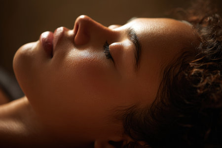 Fine art photograph capturing a serene massage scene with smooth skin tones and soft glowing light, emphasizing balance and tranquility. Aesthetic visual composition enhances relaxation.の素材