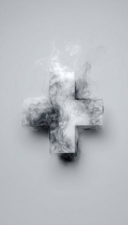 A plus-minus toggle symbol crafted from balanced smoke paths, set against a soft background. The design offers subtle contrast and conceptual elegance, ideal for UI design elements.の素材