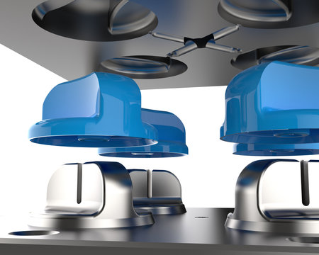 3D render of plastic moulding machine. Plastic injection moulding.Cups, boxes, toolboxes. The production process for Plastic injection mold. Used for the forming of plastic parts using polypropyleneの写真素材