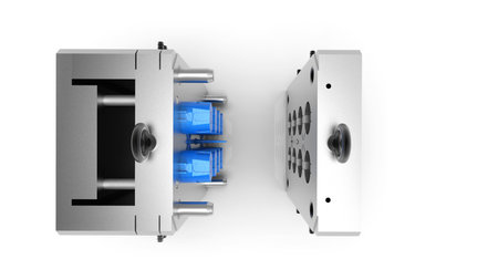 3D render of plastic moulding machine. Plastic injection moulding.Cups, boxes, toolboxes. The production process for Plastic injection mold. Used for the forming of plastic parts using polypropyleneの写真素材
